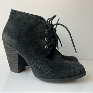 Black Suede BCBG Chunky Heel Ankle Boots Size 6